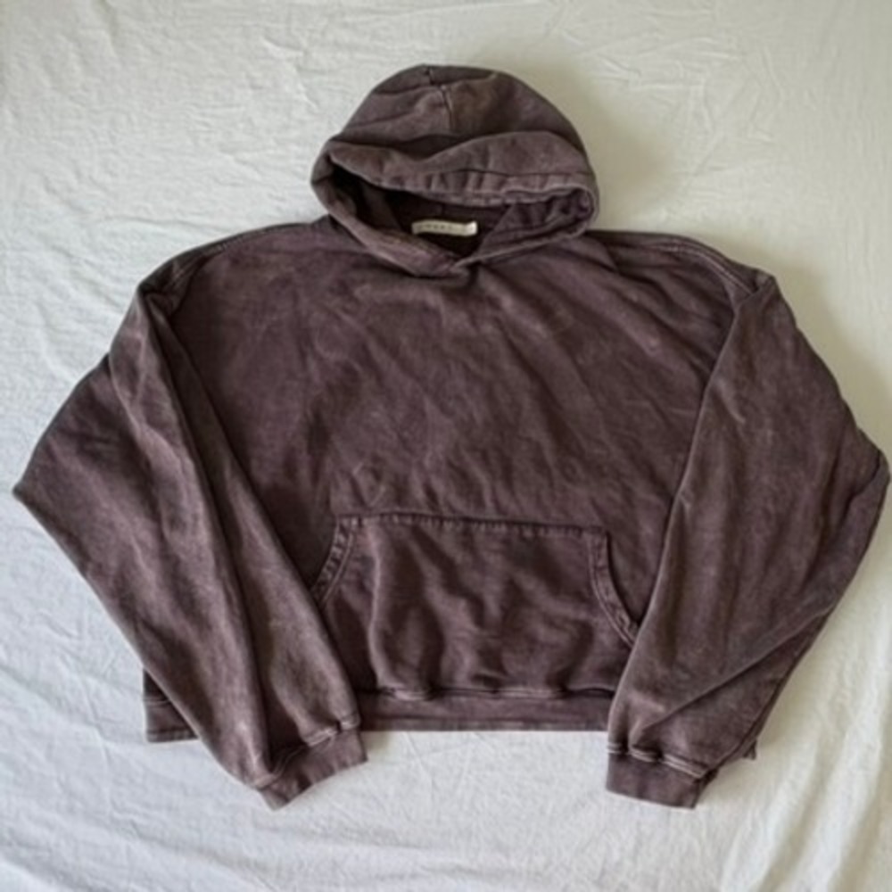 MNML Mens L Purple Mineral Wash Oversized Cropped Hoodie Streetwear Cotton